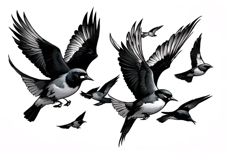 Small Birds Flying Away On Collarbone