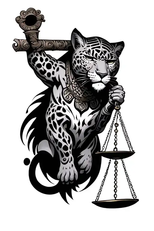 Jaguar Warrior Holding A Balance Scale