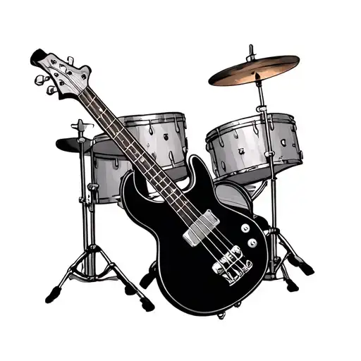 Bass Guitar Intertwined With Bass Drum