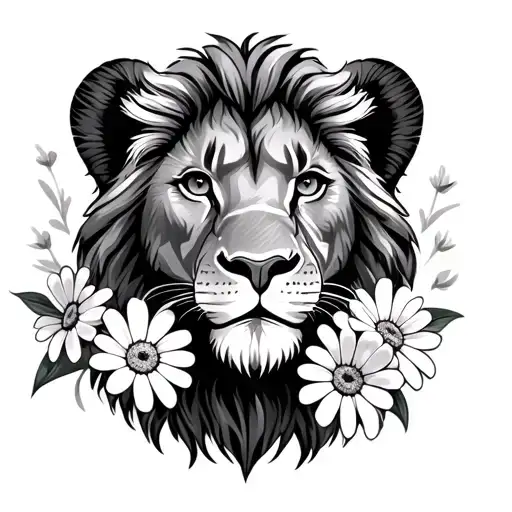 Small Lion With Daisies