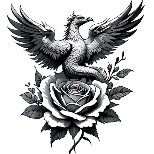 Phoenix And Hippocampus On A Rose