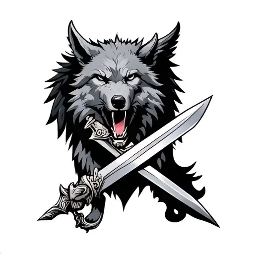 Winged Wolf Holding A Sword With Its Mouth