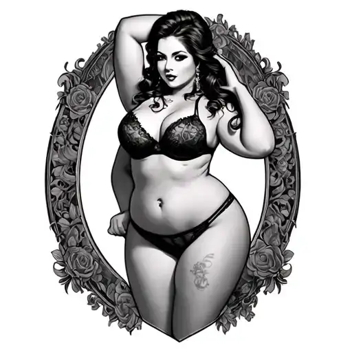 Tattoo Template Black And Grey Sexy Chubby Woman Pinup Lingerie And