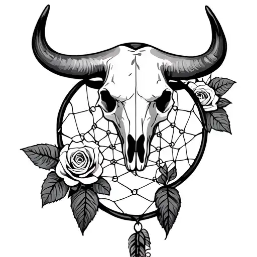 Bull Skull Dream Catcher With Roses