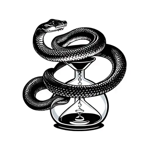 Snake Wrapped Around An Hour Glass Filled