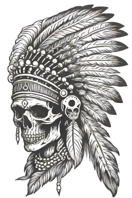 Indian Head Dress With Skull Wearing
