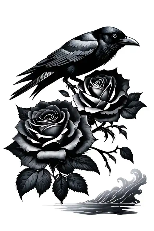 Crow And Rose And River Flowing