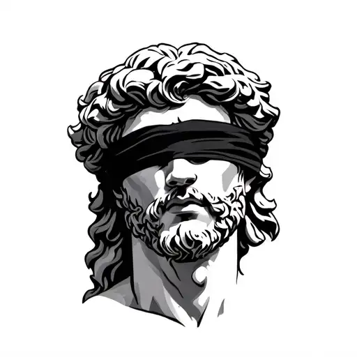 A Fine Line Tattoo Of The Greek God Apollo Wearing A Blindfold