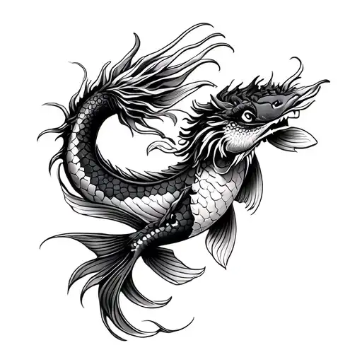 Koi Fish And Dragon Flying