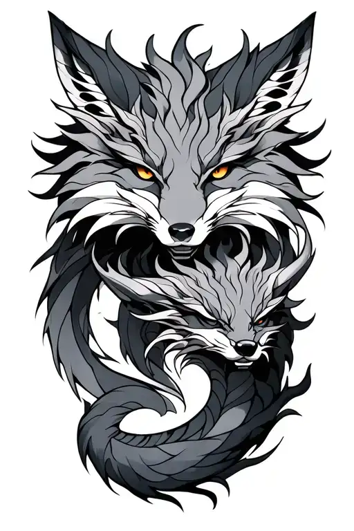 9 Tailed Fox And Dragon Wrapped