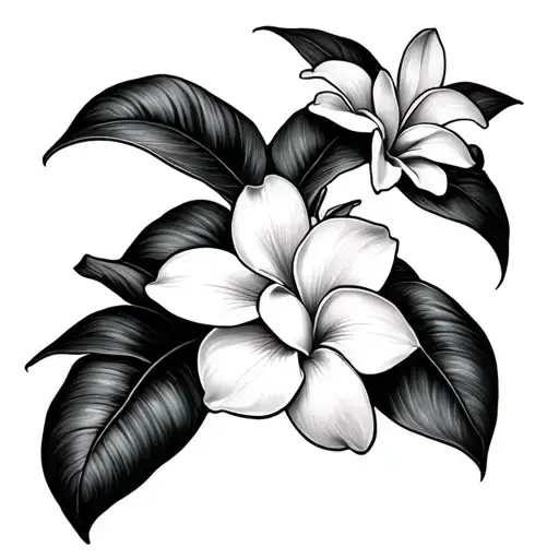 Black And White Three Frangipani Overlapping A Island Design In The Back