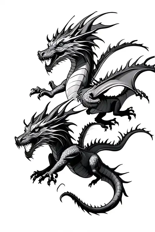 3 European Dragons Flying In Different Motions