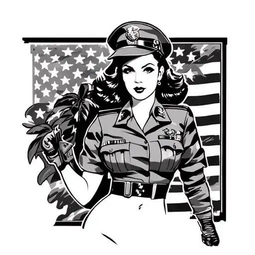 Pin Up Girl Wearing Tiger Stripe American Marine Corps Uniform From Vietnam War