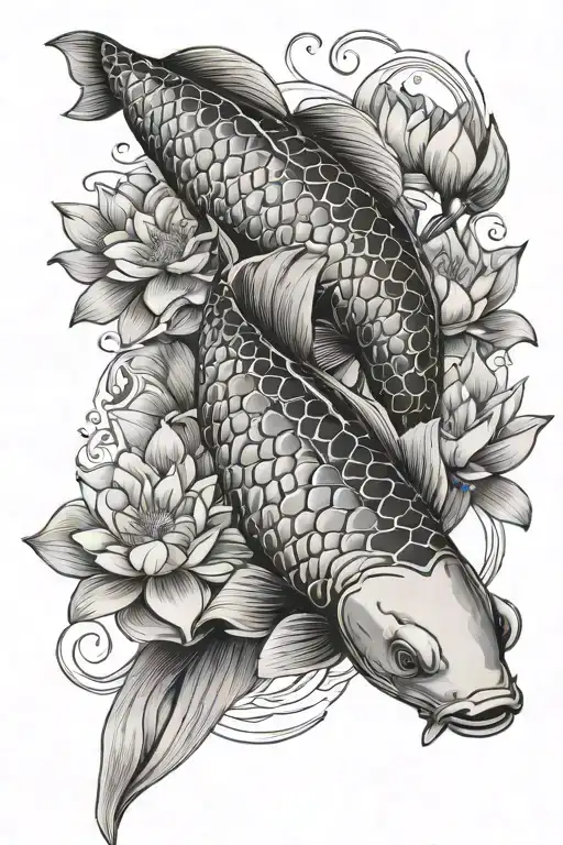 Koi Fish With Lotus Flowers Wrapped