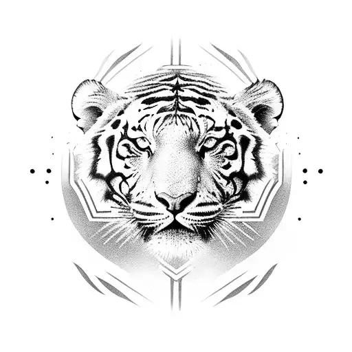 Sun Tribal Marks With Tiger Face In The Center Shoulder