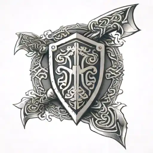 Celtic Battle Axes And Shield