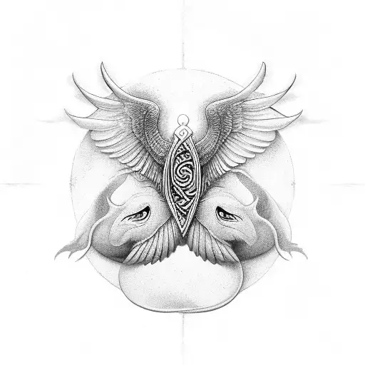 Spread Wings With Ying Yang Symbol In The Middel