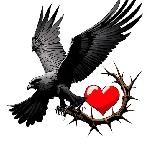Blackhawk Bird About To Strike Thorns With Hidden Heart
