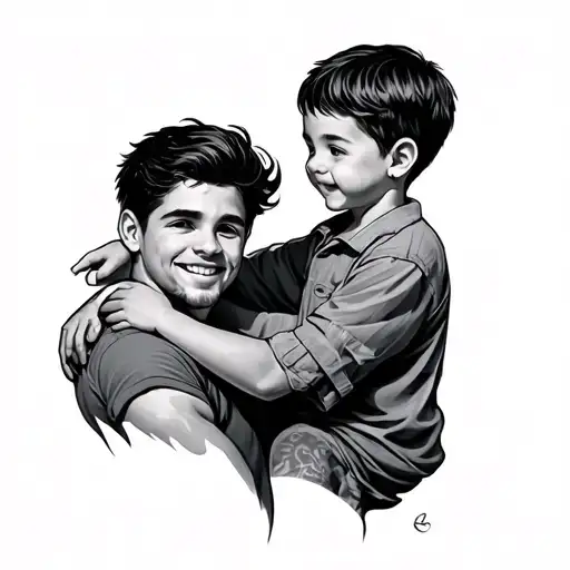 Father And Son On Dad Shoulders