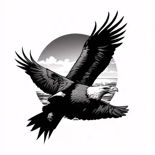 Cross With Sunset Beach And Eagles Soaring