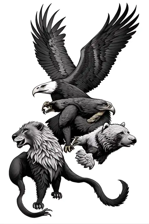 Lion Eagle And Bear Looking