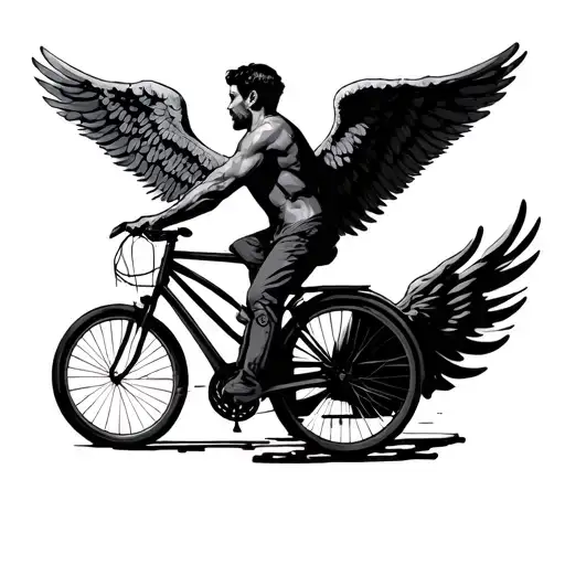 Man On Bicycle With Angel Wings Spread