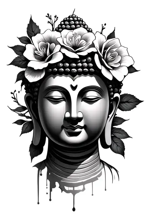 Buddha With Roses Mayflowers Hibiscus