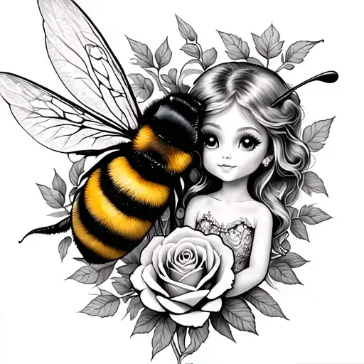 Tattoo With A Cute Bumblebee And Little Tinkerbell With Roses And Looks Gothic