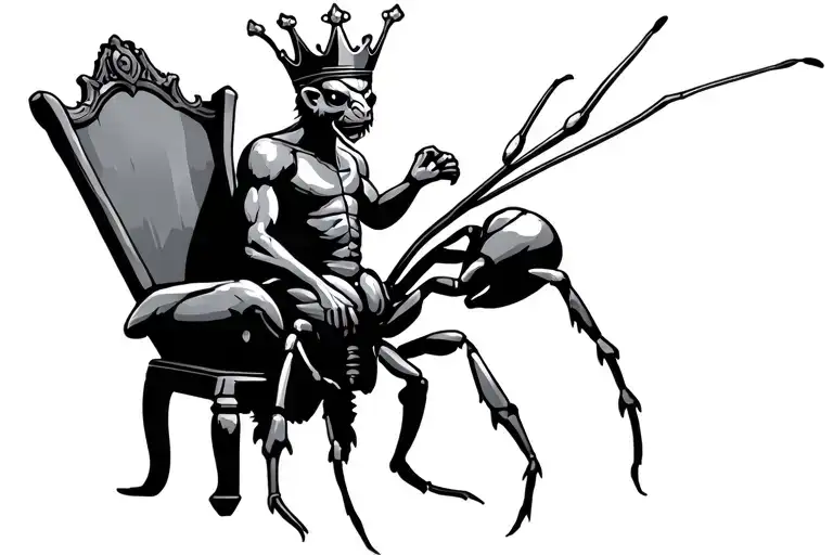 Ant King Sitting On A Throne Wearing A Crown