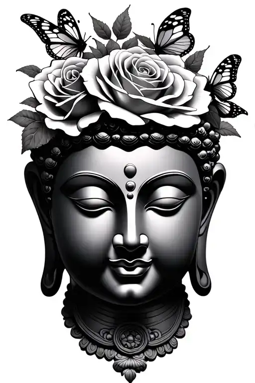 Buddha With Roses And Butterflies