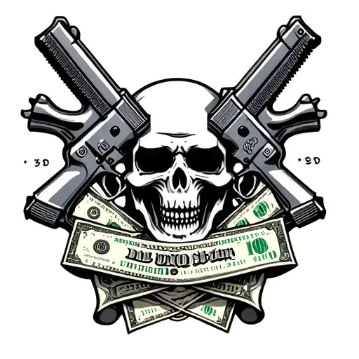 Money And Guns With Grim Reaper