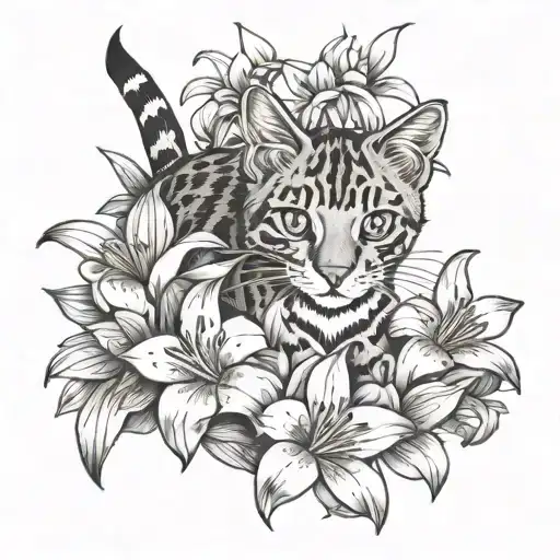 Cat Paw Prints Going Through Bush Of Lilly Flowers