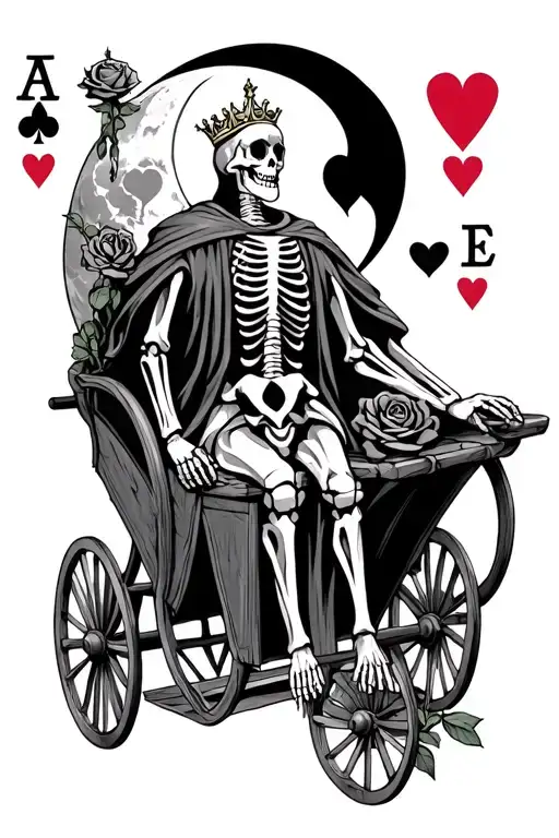 King Of Hearts Cart With Skeleton King And The Moon And A Rose For A
