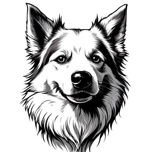 White American Eskimo Dog With Spot Around Eye Line Art