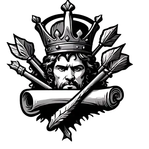 Kings Crown Holding Darts And A Scroll