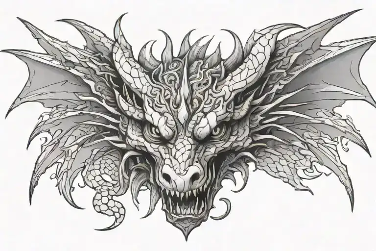 Dragon Head And Wings Tattoo