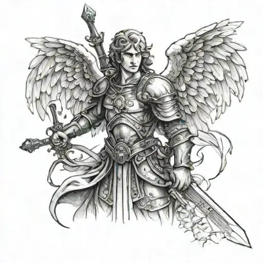 A Detailed Portrait Of Archangel Michael With His Sword Raised