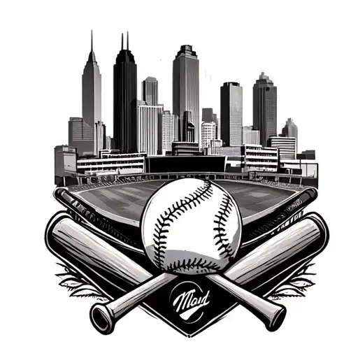 Besome One Houston Skyline Tattoo And Minute Maid Park With Baseball And Bat