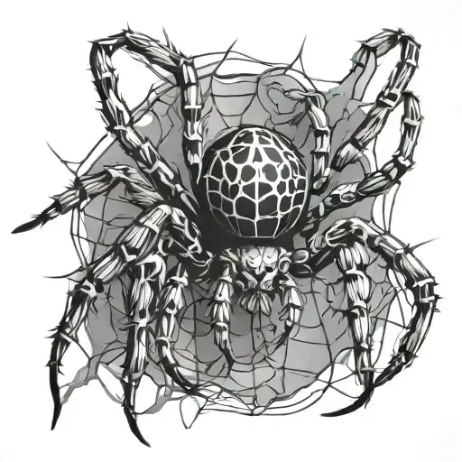 Realistic Spider Crawling Up A Web With A Black-grey Shading Effect