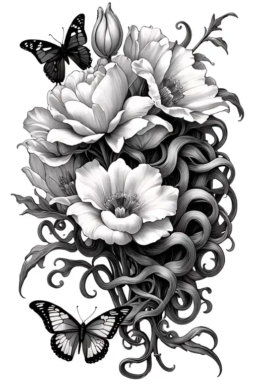 Medusa And Tulips And Butterfly