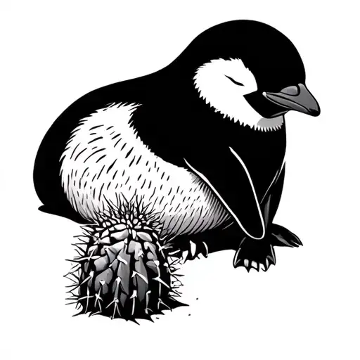 Penguin Sleeping On Cactus