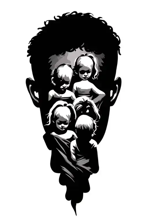 Father And Four Children Silhouette Surrounded