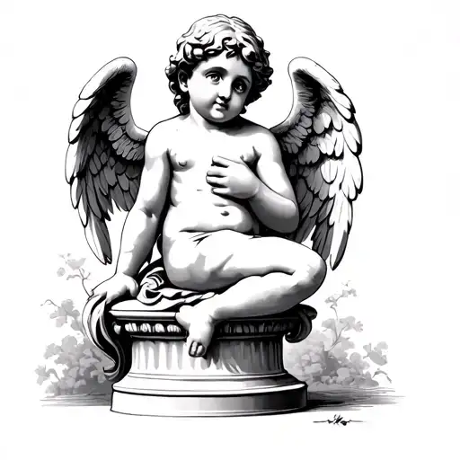 Cherub Angel Sittin On A Pillar