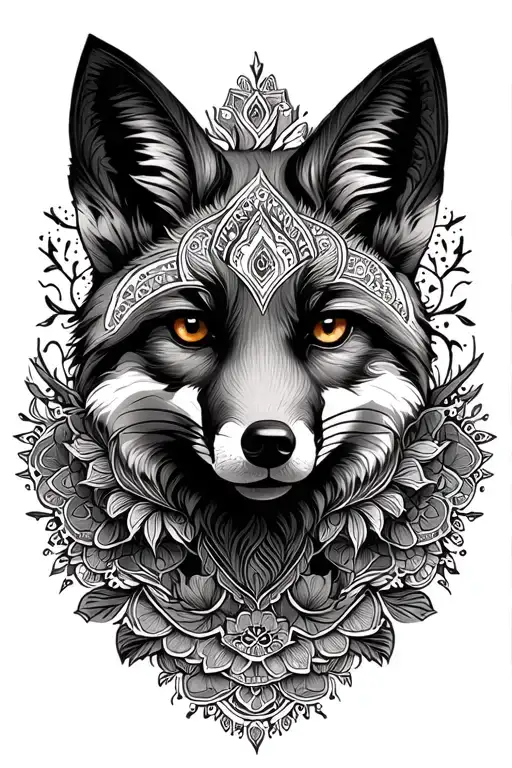 Fox And Mandala Design Incorporating Elements
