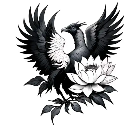 Phoenix With A Lotus Flower Bouquet