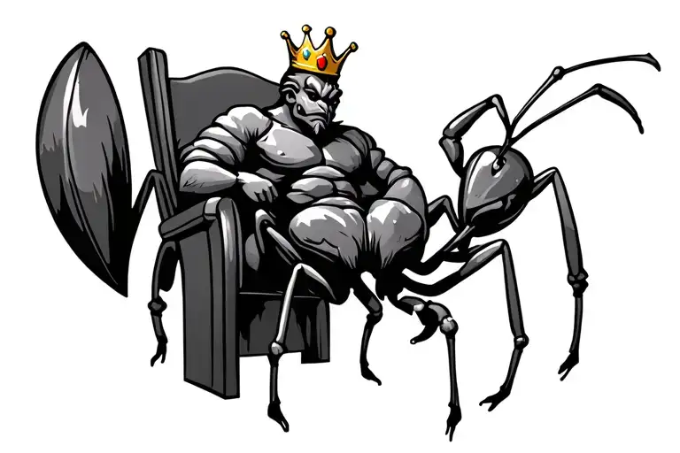Ant King Sitting On A Throne Wearing A Crown