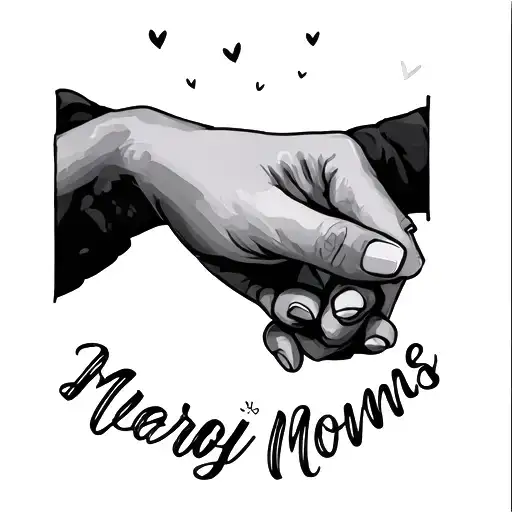 Mom Hand And Three Kids Names Intertwined Outline