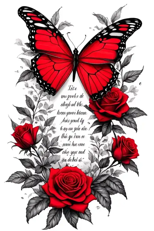 Red Butterfly's And Roses With A Harry Styles Fine Line Lyric In The Middle