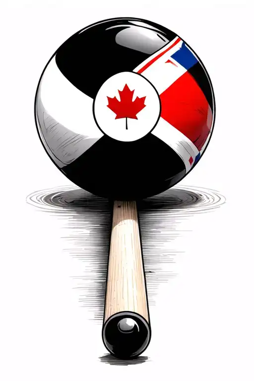 8 Ball With Canada & Great Britain Flag On A Pool Cue