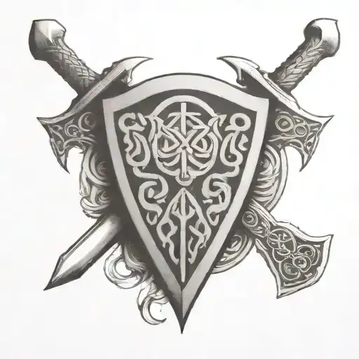 Celtic Shield And Battle Axes